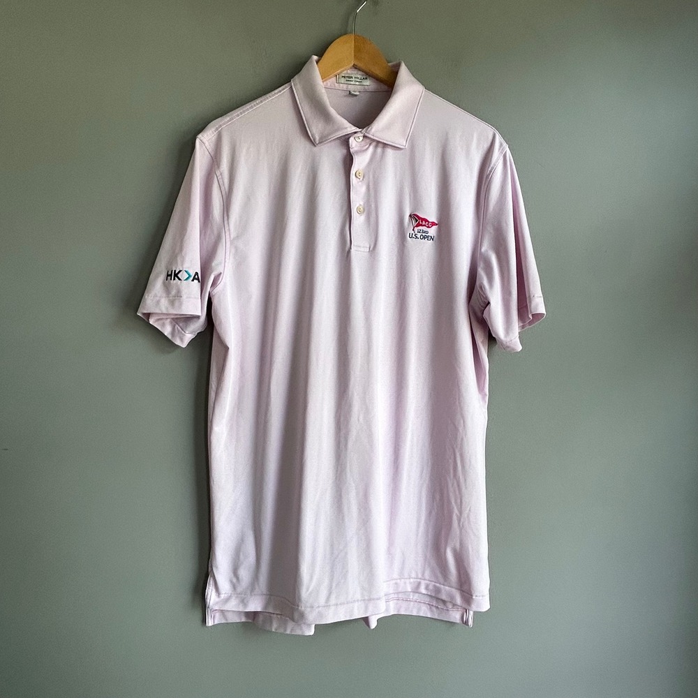Peter Millar Mens M Summer Comfort Polo 123rd US Open LACC Pink Stripe Golf Top